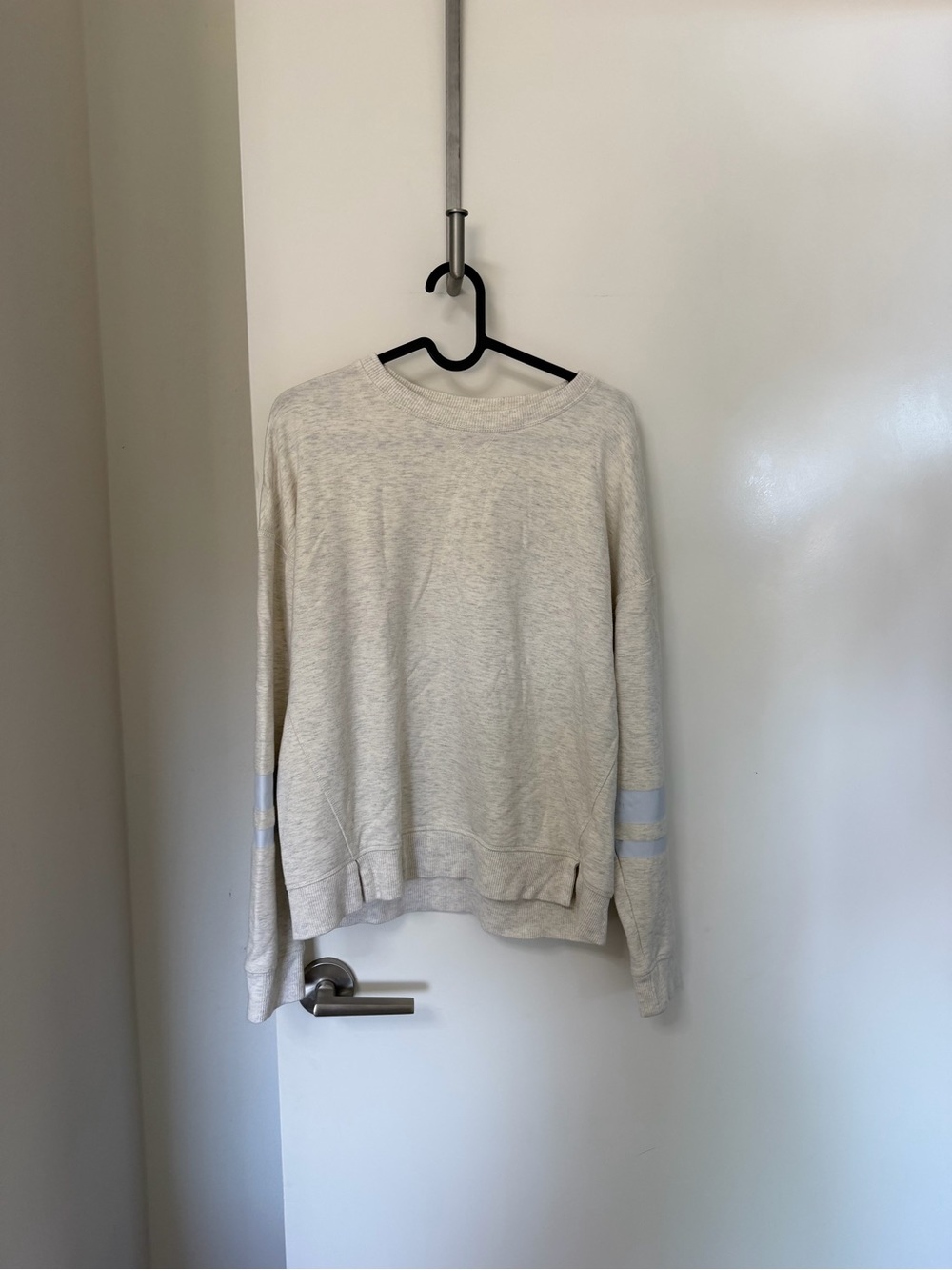 Vineyard Vines Cream Crewneck Sweater with Light Blue Stripe Sleeves